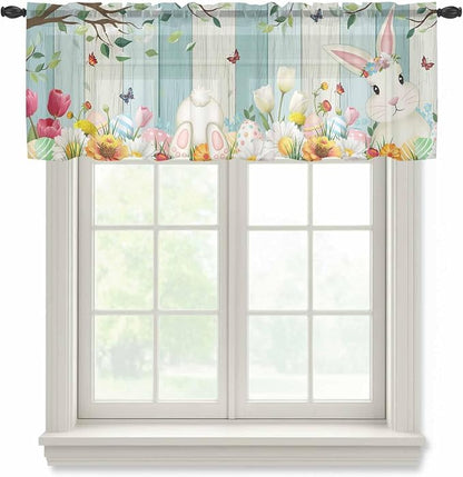 Easter Sheer Valances for Windows 42"x18", Light Filtering Kitchen Curtains by Unknown