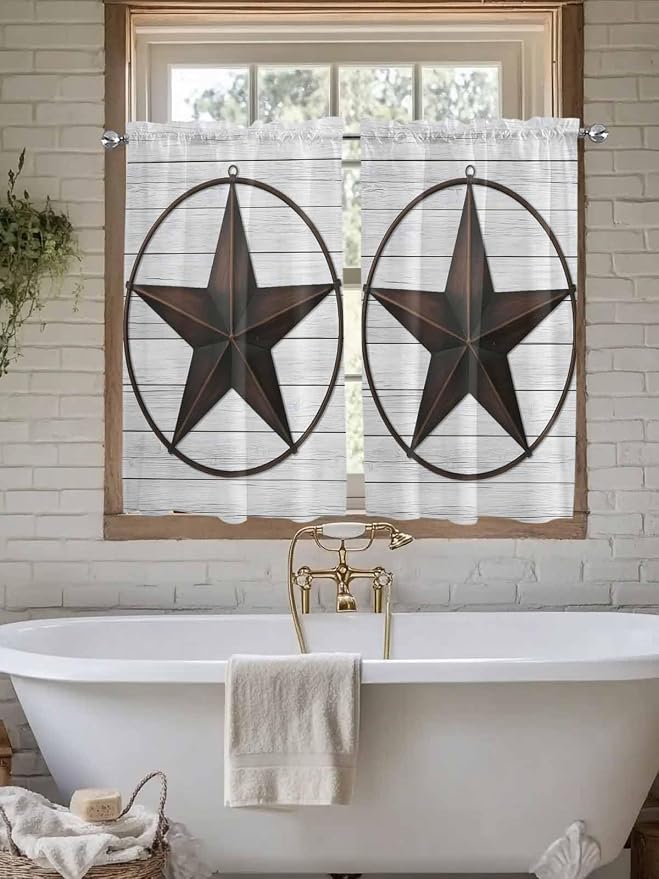 Vintage Farm Western Star Window Valance Curtains, 2 Panel - Image 4