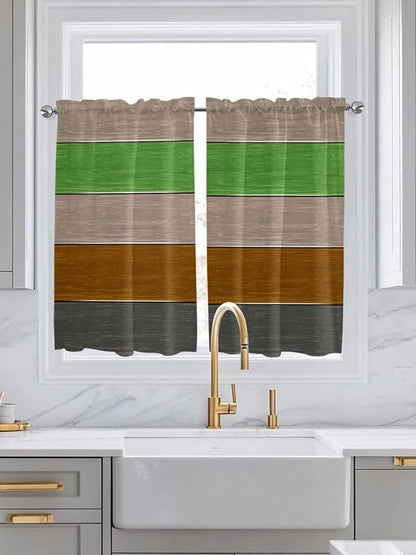 Farm Gray Green Brown Wood Grain Window Valance Curtains, Rustic Wooden Plank by IDOWMAT