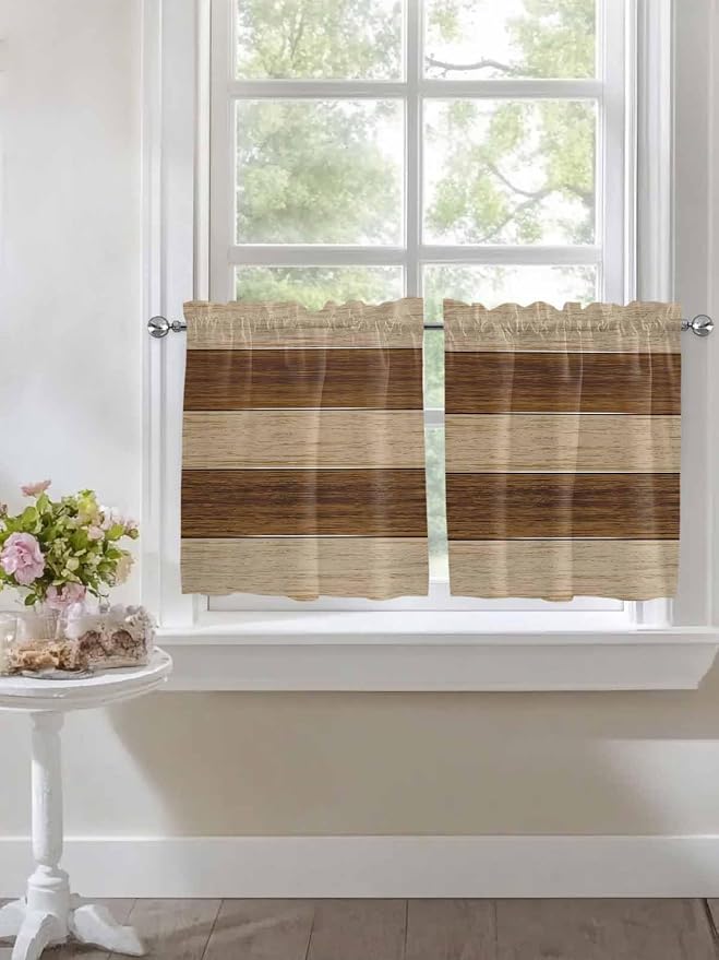 Retro Country Brown Wooden Board Window Valance Curtains, Farmhouse Gradient - Image 4