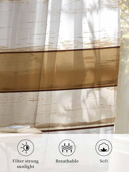 Sheer Curtains 72 Inches Long, Vintage Country Geometric Striped Privacy Voile - Image 6