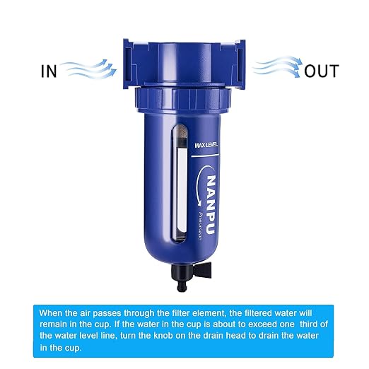 NANPU 3/8" NPT Compressed Air Filter, Zinc Alloy, 5 Micron Brass Element - Image 4