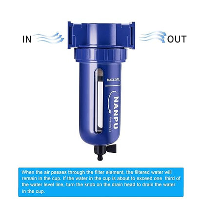 NANPU 3/8" NPT Compressed Air Filter, Zinc Alloy, 5 Micron Brass Element - Image 4