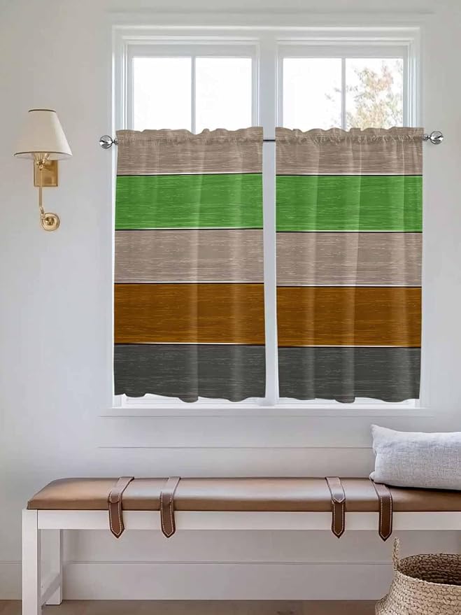 Farm Gray Green Brown Wood Grain Window Valance Curtains, Rustic Wooden Plank - Image 3