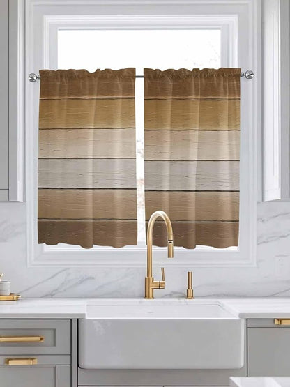 Vintage Brown Gradient Wood Grain Window Valance Curtains, Farmhouse Wood Barn by IDOWMAT