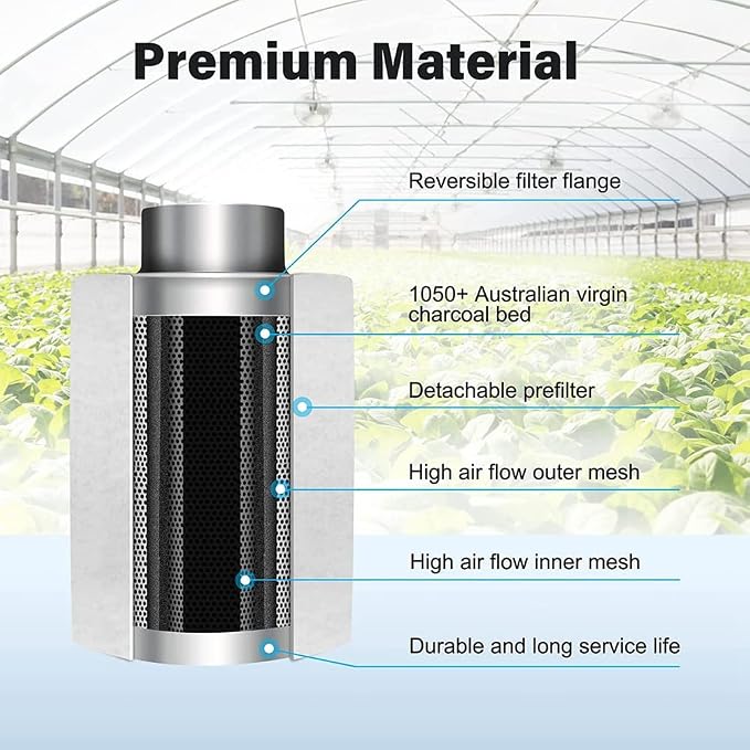 4 Inch Air Carbon Filter Odor Control, Reversible Flange, Pre-Filter Included - Image 3