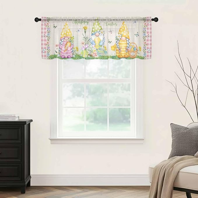 Easter Sheer Valances for Windows 42"x12", Light Filtering Kitchen Curtains - Image 9