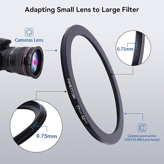 77mm Lens to 62mm Camera Lens Adapter, 77mm to 62mm Filter Step-Down Ring - Image 4