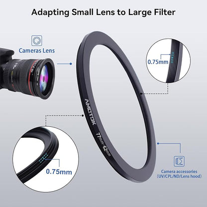 77mm Lens to 62mm Camera Lens Adapter, 77mm to 62mm Filter Step-Down Ring - Image 4