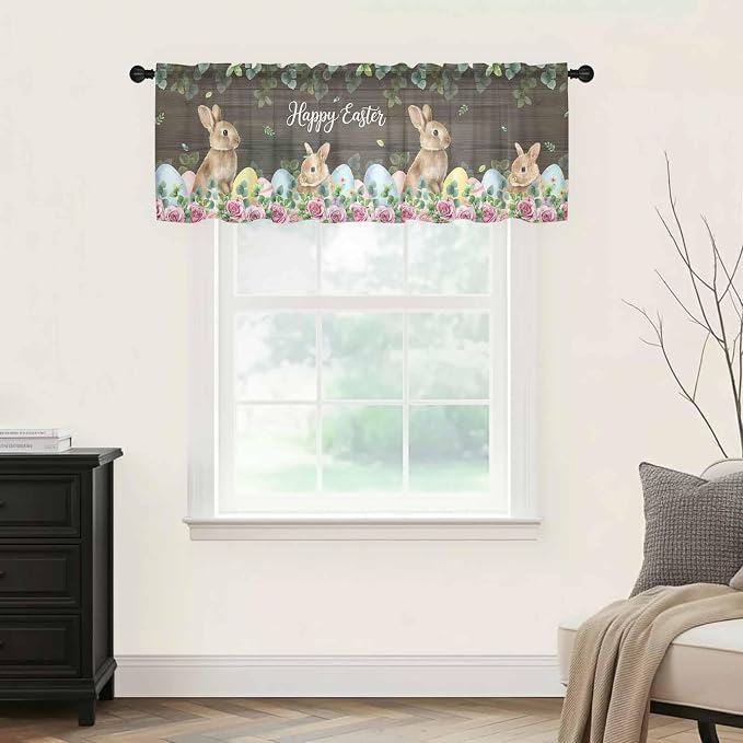Easter Sheer Valances for Windows 42"x18", Light Filtering Kitchen Curtains - Image 9