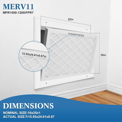 16x25x1 MERV 11 Air Filter, Quality AC/HVAC Furnace Filter，1 Reusable ABS Frame - Image 2
