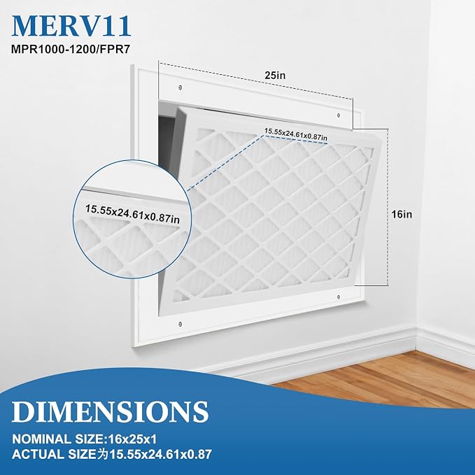 16x25x1 MERV 11 Air Filter, Quality AC/HVAC Furnace Filter，2 Reusable ABS Frame - Image 2