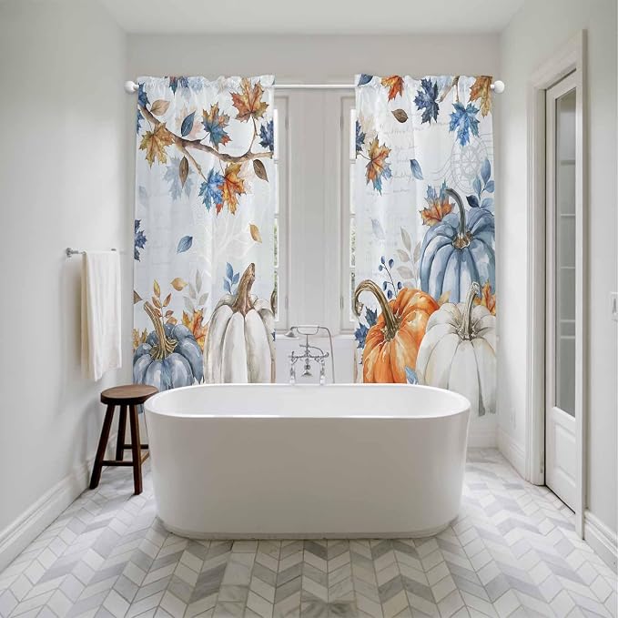 Fall Blue Maple Window Curtains 72 Inch Long 2 Panel Set, Rod Pocket Long - Image 5