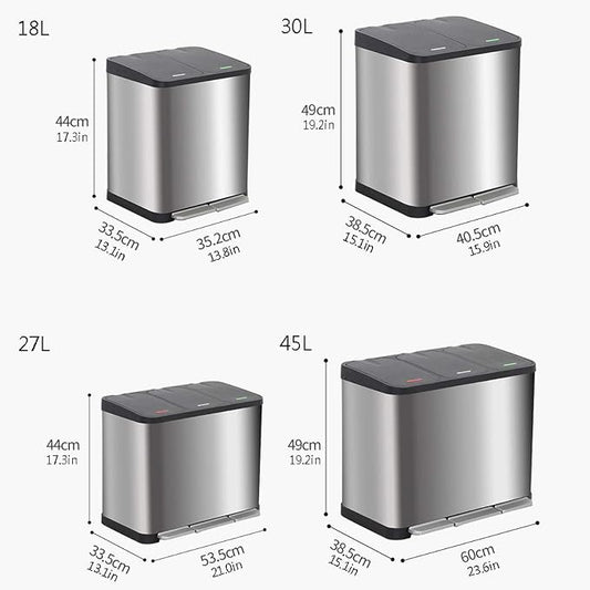 Trash Can Kitchen Large Capacity Foot-Operated Trash Can Double Three Bin - Image 2