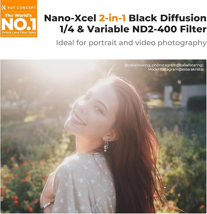 K&F CONCEPT 72mm Black Diffusion Mist 1/4 Effect & Variable ND2-400 ND Lens - Image 2
