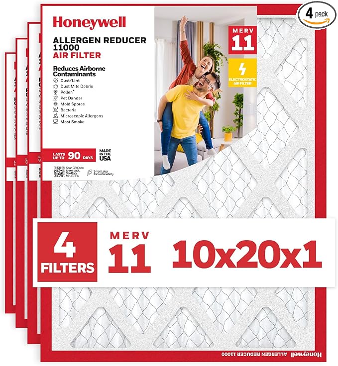 Honeywell 10x20x1 MERV 11 Allergen Reducer 11000 Electrostatic Pleated HVAC AC by HoneywellAirComfort