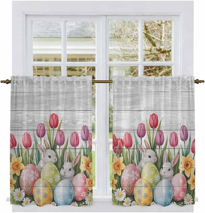 Easter Kitchen Tier Curtains 45 Inch Long 2 Panel Set, Rod Pocket Short Window - Image 2