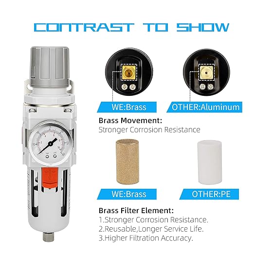 NANPU 3/8" NPT Compressed Air Filter Regulator Combo Piggyback, Semi-Auto Drain - Image 5