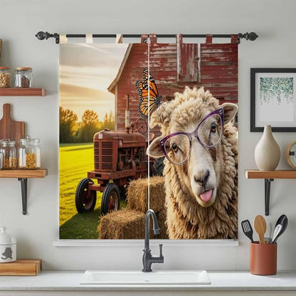 Farm Sheep Bathroom Curtains 63 Inch Length, Window Curtains Tab Top, Farmhouse - Image 3