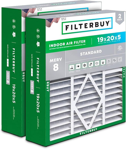 Filterbuy 19x20x5 Air Filter MERV 8 Essential Dust & Allergy Defense, Pleated by Filterbuy