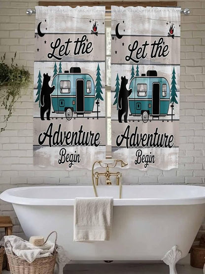 Farmhouse Bear Camper Van Tree Window Valance Curtains, Vintage Wood Grain by IDOWMAT
