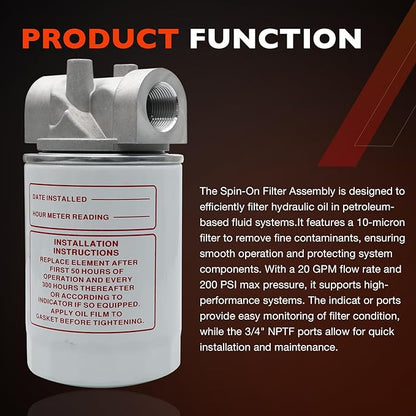 Spin-On Hydraulic Oil Filter Assembly 10 Micron - Image 4
