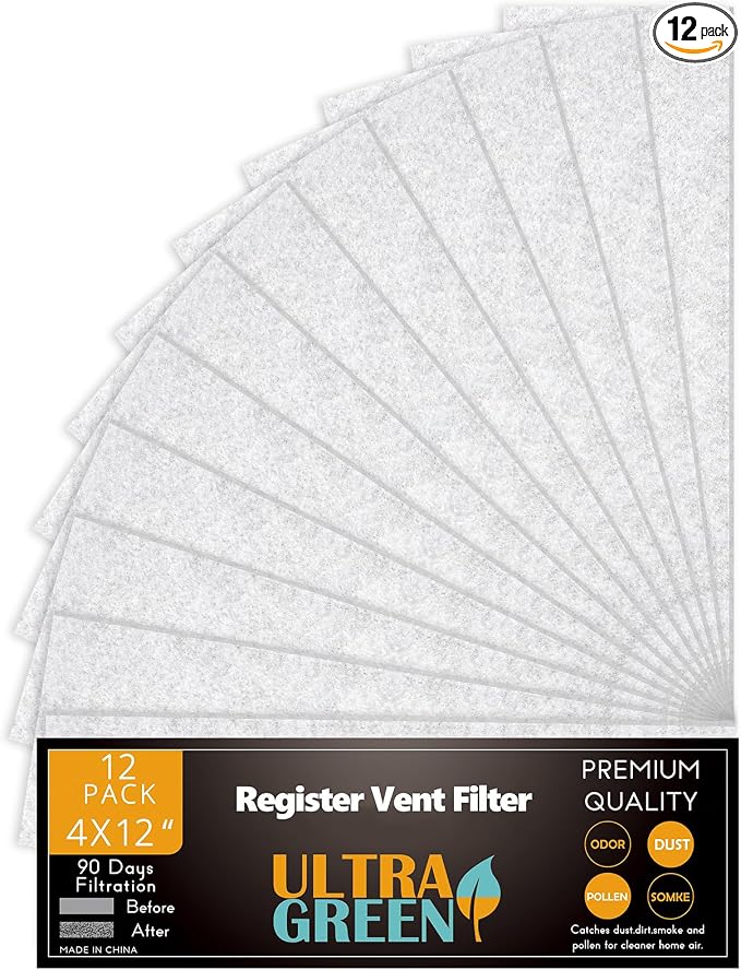 4 x 12 Inch Air Vent Filter for Home Ceiling Thin, ULTRA GREEN Floor Filters by ULTRA+GREEN