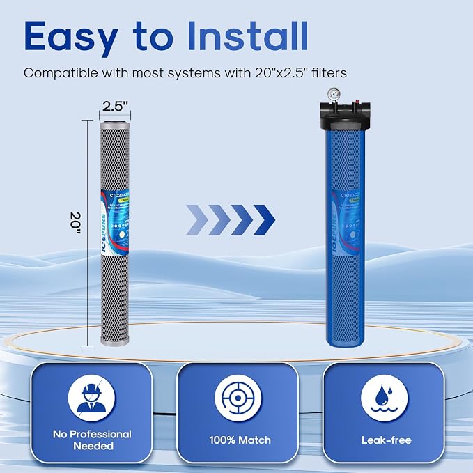 ICEPURE 20" x 2.5" Whole House Water Filter Upgraded Coconut Shell Activated - Image 5