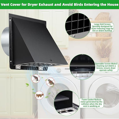 6 Inch Hooded Wall Vent with Mesh and Damper, 6in Dryer Vent Cover Outside - Image 3