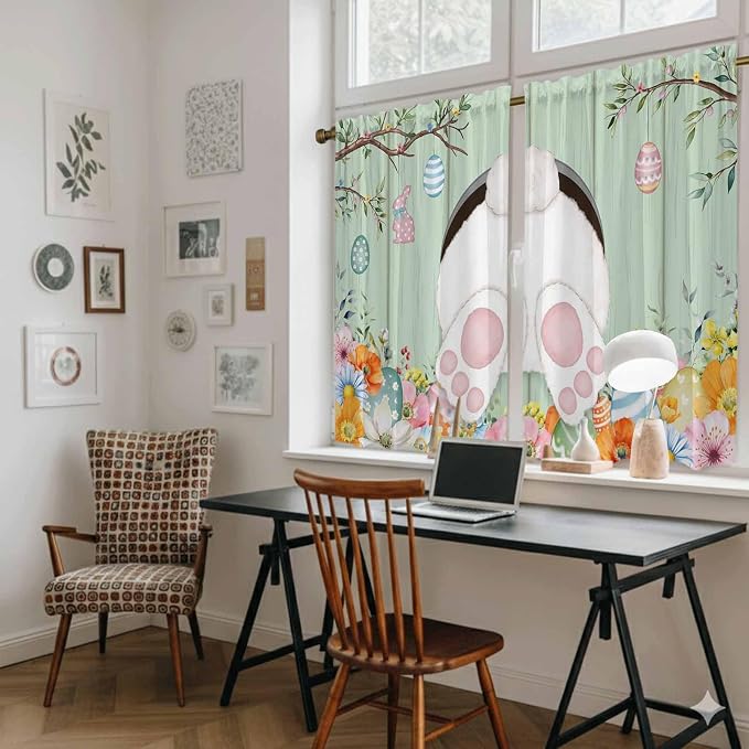 Easter Kitchen Curtains 54 Inch Long 2 Panel Set, Rod Pocket Window Curtains - Image 6