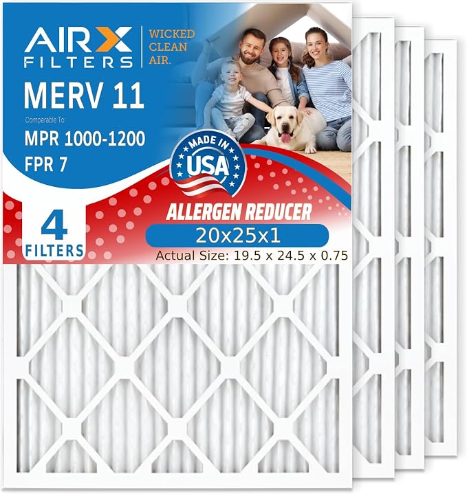 AIRX FILTERS WICKED CLEAN AIR. 20x25x1 Air Filter MERV 11 Electrostatic Pleated by AIRXFILTERSWICKEDCLEANAIR