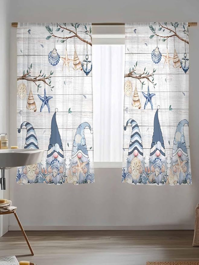 Sheer Curtains 63 Inch Length, Coastal Eucalyptus Semi Sheer Curtains Light - Image 5