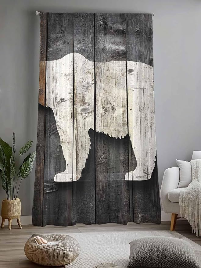 Sheer Curtains 84 Inches Long, Vintage White Brown Bear Semi Sheer Curtains - Image 2