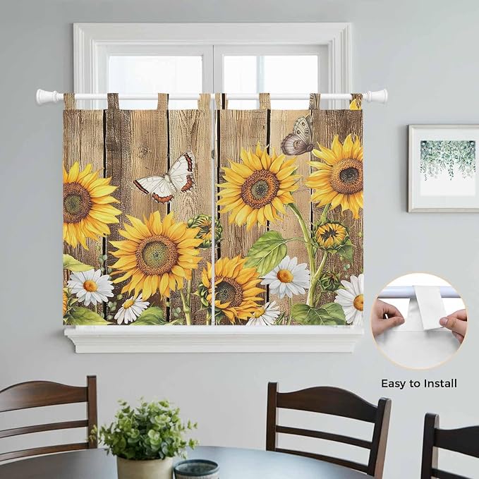 Farmhouse Sunflowers Bedroom Curtains 63 Inch Length, Window Curtains Tab Top - Image 4