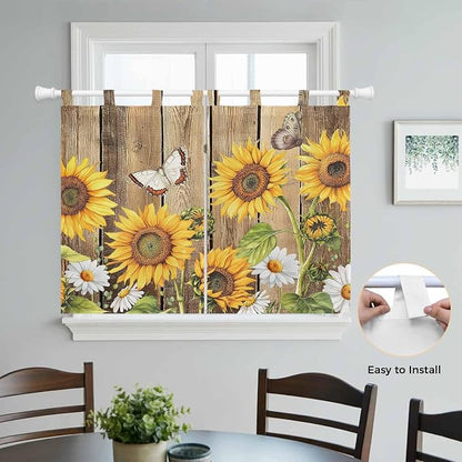 Farmhouse Sunflowers Kitchen Curtains 45 Inch Length, Short Cafe Window - Image 4