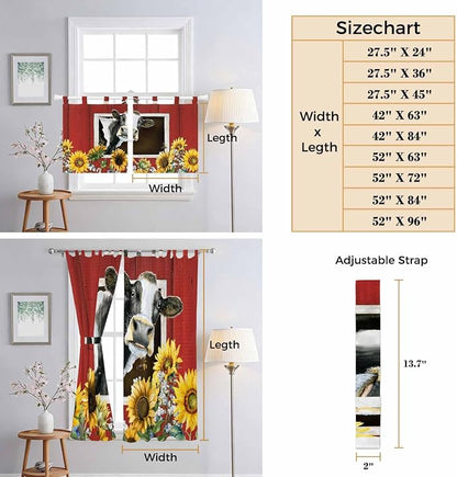 Cows Sunflowers Kitchen Curtains 24 Inch Length, Small Window Curtains Tab Top - Image 8