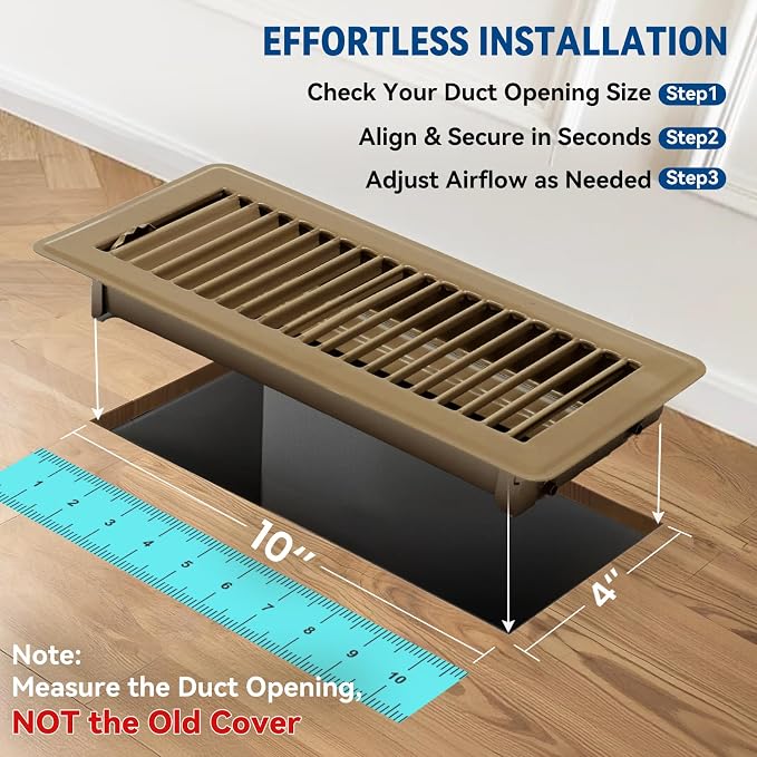 4" x 10" Floor Register Vent Covers 4-Pack, Walkable Powder-Coated Metal Vent - Image 3