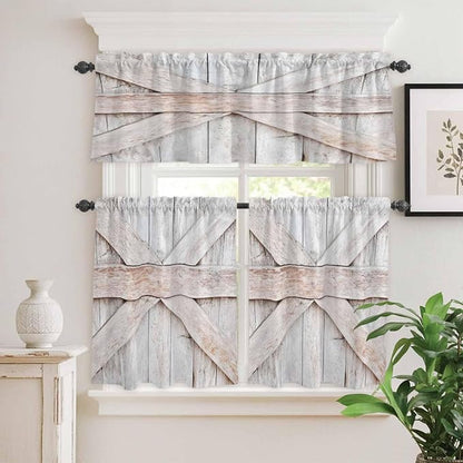 Kitchen Window Curtains Valance and Tier Set, Farmhouse Retro Wooden Barn Rod - Image 5