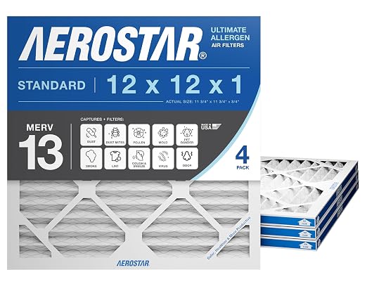Aerostar 12x12x1 MERV 13 Air Filter, 4 Pack Set of HVAC Furnace Filters by AirFiltersDelivered