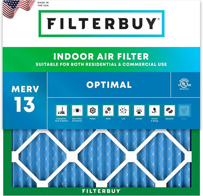 Filterbuy 11.25x11.25x1 Air Filter MERV 13 Optimal Smoke & Allergy Defense by Filterbuy