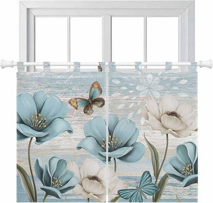 Spring Floral Kitchen Curtains 45 Inch Length, Short Cafe Window Curtains Tab by Unknown