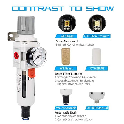 NANPU 3/8" NPT Compressed Air Filter Regulator Combo Piggyback, Auto Drain - Image 5