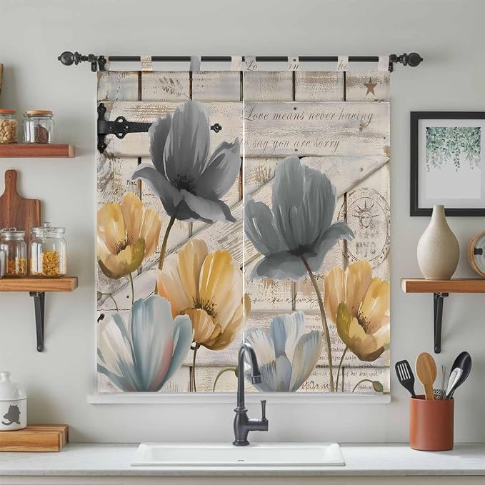 Spring Tulips Flower Bedroom Curtains 72 Inch Length, Window Curtains Tab Top - Image 3