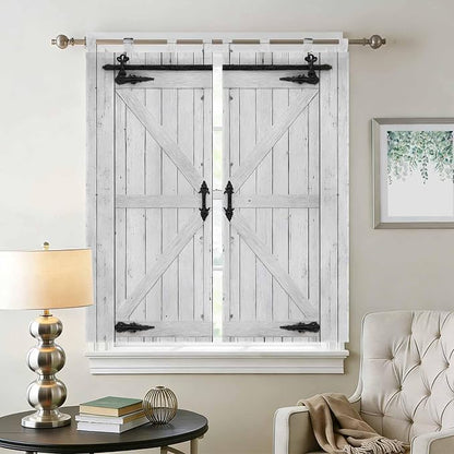 Farmhouse Wood Grain Bathroom Curtains 63 Inch Length, Window Curtains Tab Top - Image 2