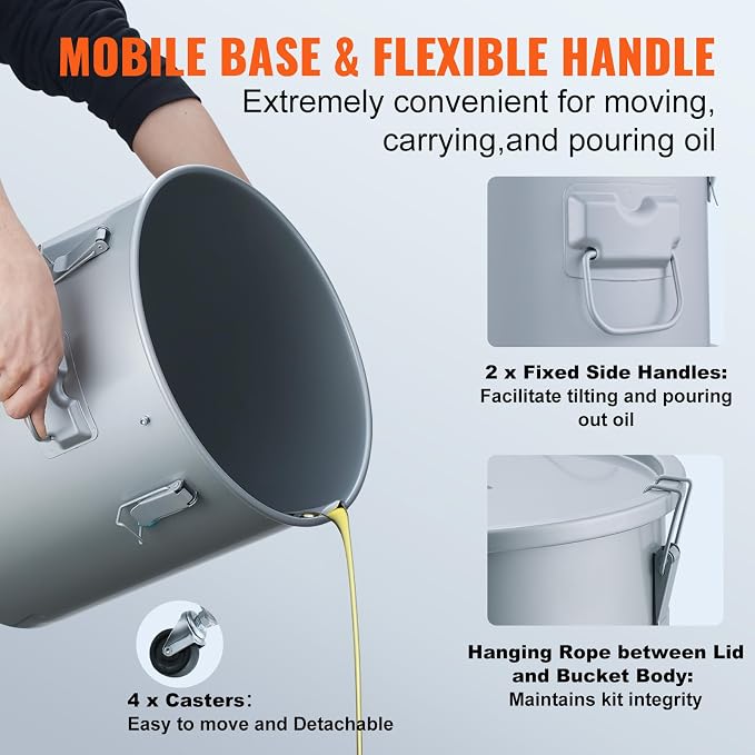 VEVOR 10 Gallon Fryer Grease Bucket, Oil Disposal Bucket Caddy on Wheels - Image 5