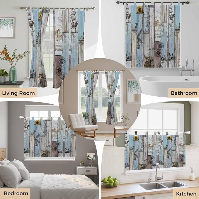 Blue Grey Wooden Bedroom Curtains 72 Inch Length, Window Curtains Tab Top - Image 7