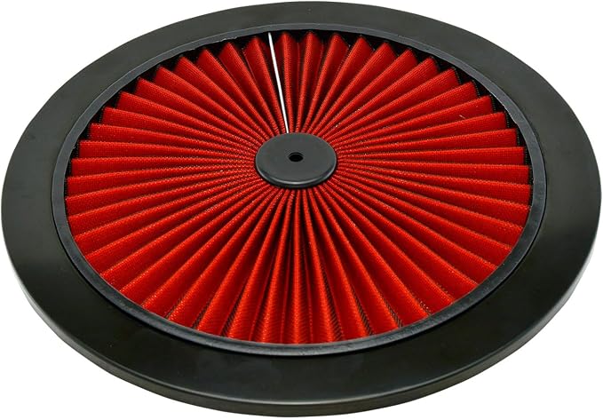 Air Cleaner Lid | 14 in Round Flow-Thru | Red Filtered Top | Steel Black Finish by Part+Synergy