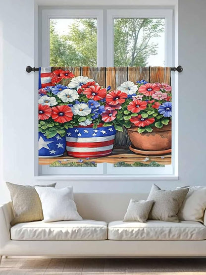 Sheer Curtains 45 Inch Length, Retro Independence Day Flag Wood Grain Privacy - Image 4