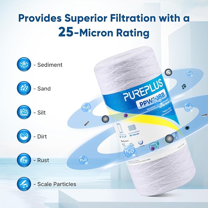 PUREPLUS 25 Micron 10 x 4.5 Whole House String Wound Sediment Filter - Image 3