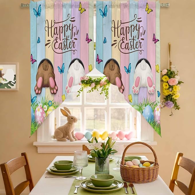 Swag Curtain Valances for Kitchen Windows, Happy Easter Rabbit Butt Egg on by Unknown